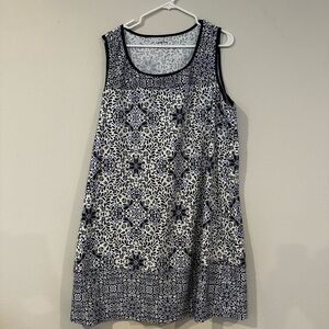 Land’s End Floral Athletic Dress 1X | Navy‎ White Stretch Active Dress